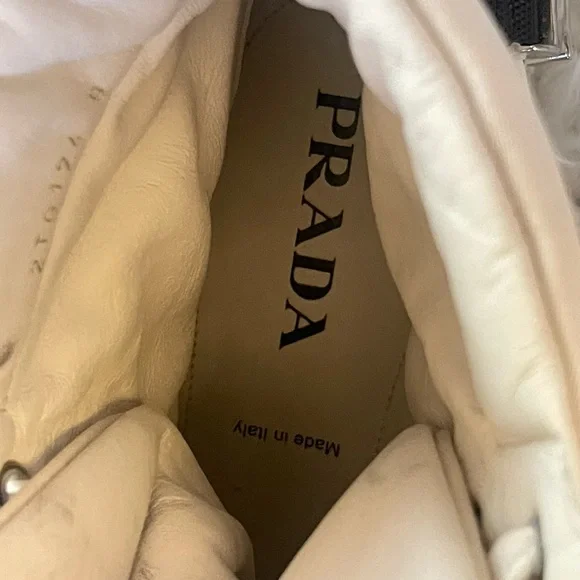 Prada White High-Top Sneakers with Black Strap - Picture 13 of 14